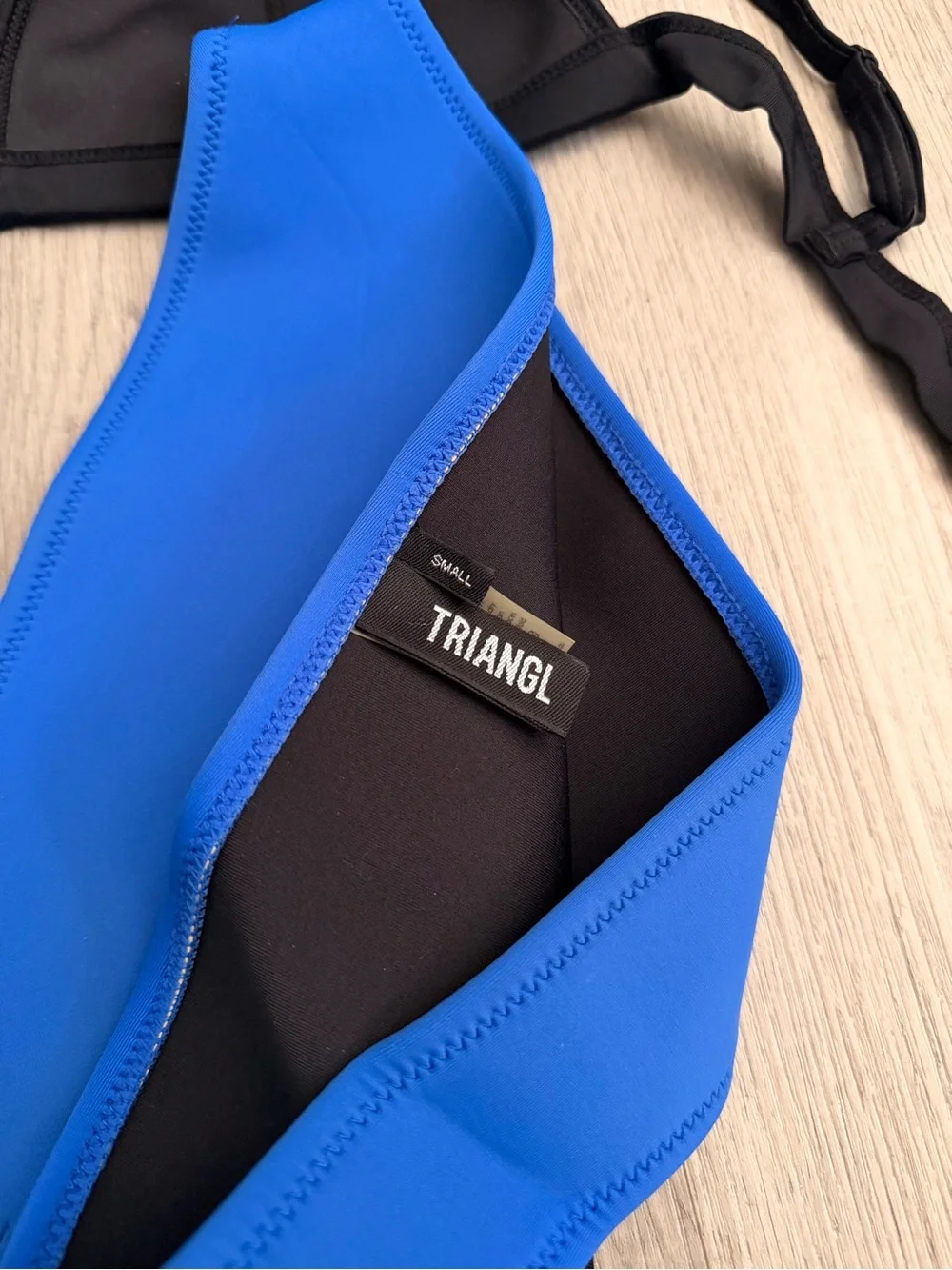 triangl swimwear Black Mesh Triangle Top & Blue Bikini Bottoms